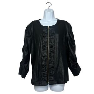 Clara Sunwoo Liquid Leather Ruched Zip Jacket Black Stretch Travel Womens Sz L